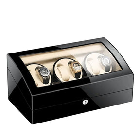 Wooden Watch Storage Box 6 Slots Automatic Winding Battery Mechanical Watches Winder Case Leather