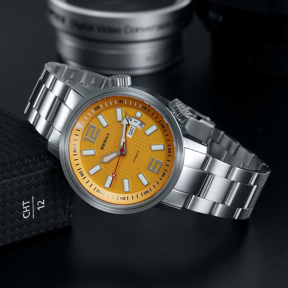 BERNY Men's Automatic Diver Watch – 20ATM Waterproof, Miyota 8205, Sapphire