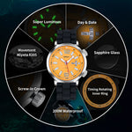 BERNY Men's Automatic Diver Watch – 20ATM Waterproof, Miyota 8205, Sapphire