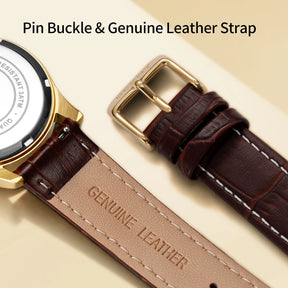 BERNY Women's Quartz Watch – Moon Phase Calendar Leather Strap