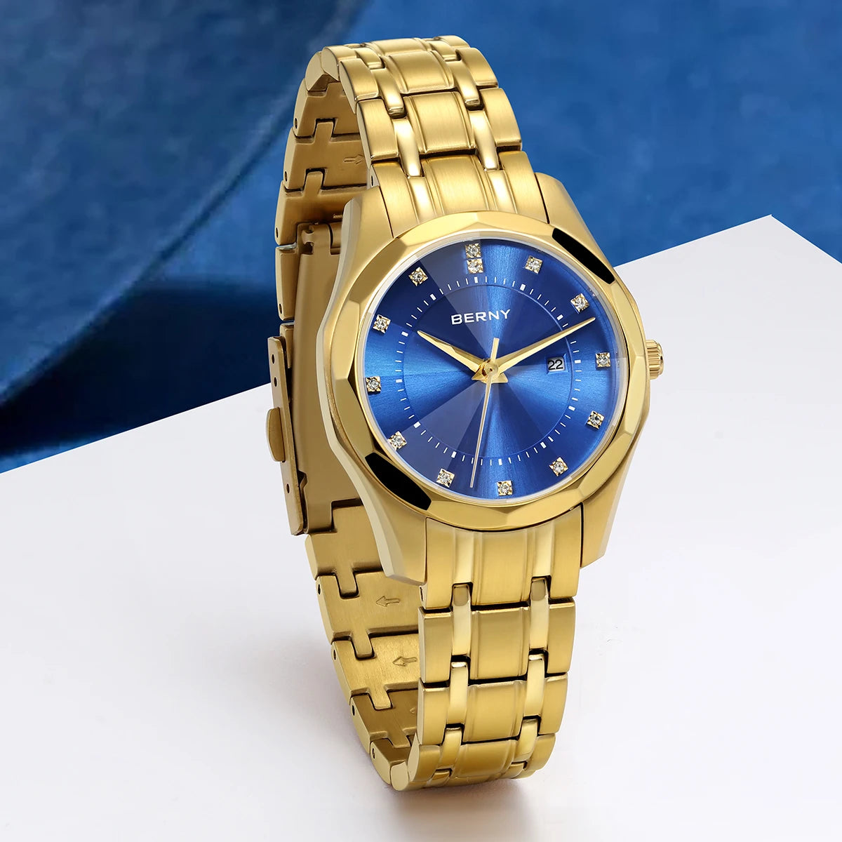 BERNY Women's Quartz Watch – Gold Stainless Steel Waterproof Fashion Watch