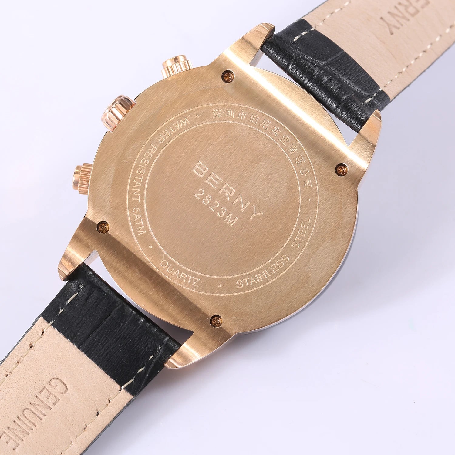 BERNY Men's Quartz Watch – Multifunction Dial Business Leather Strap Luminous Waterproof