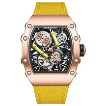 HANBORO Men’s Automatic Watch – 40.5mm Tonneau Skeleton Dial Mechanical Waterproof Wristwatch