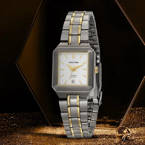 BERNY Women's Titanium Quartz Watch – Luxury Gold Tone Square Wristwatch
