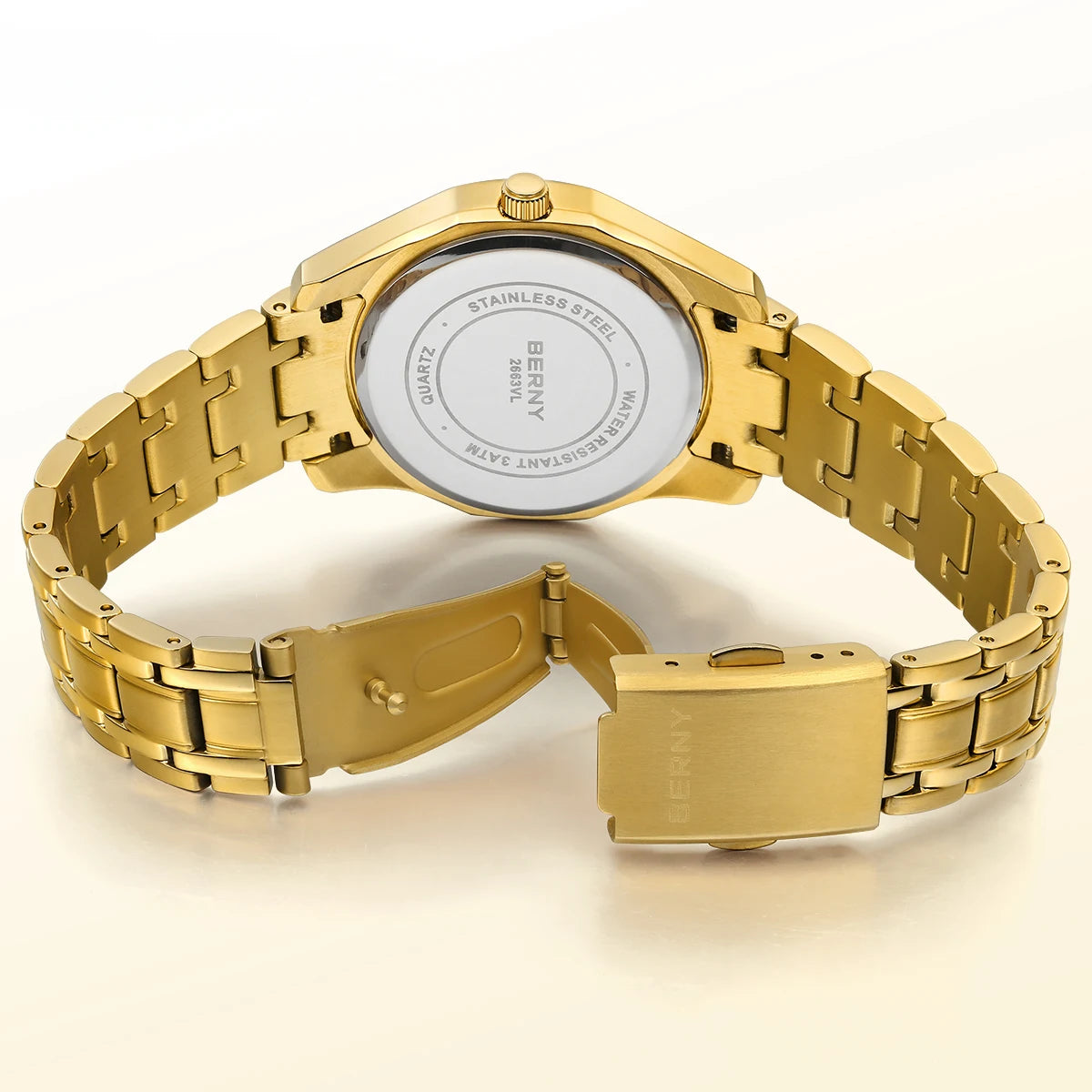 BERNY Women's Quartz Watch – Gold Stainless Steel Waterproof Fashion Watch