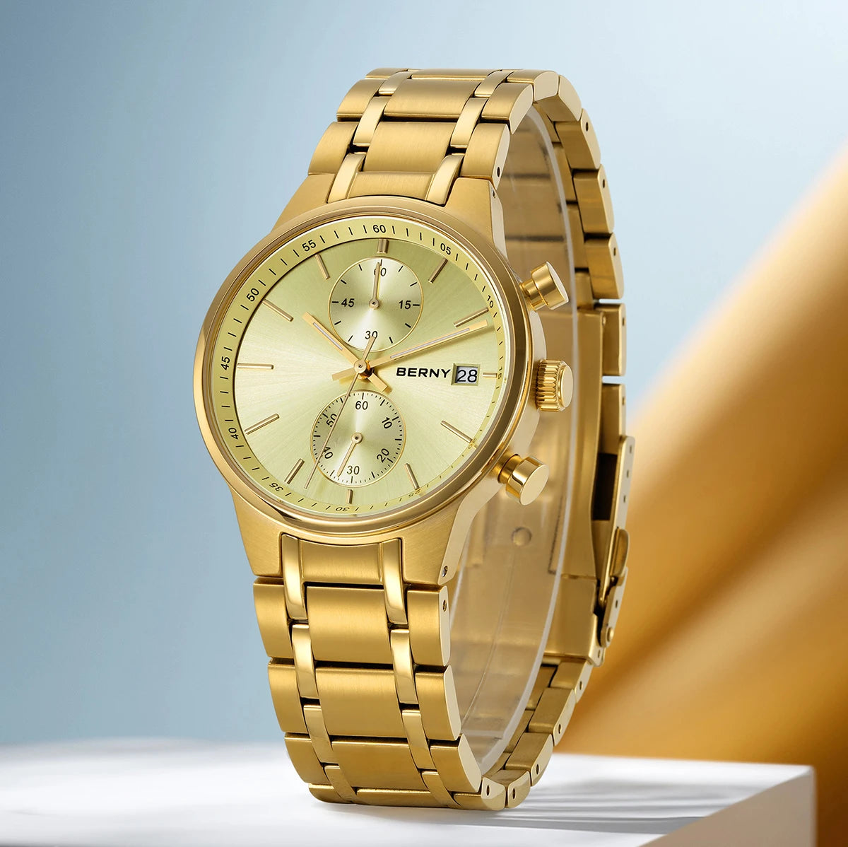 BERNY Men's Chronograph Quartz Watch – Luminous Multi-Function Wristwatch