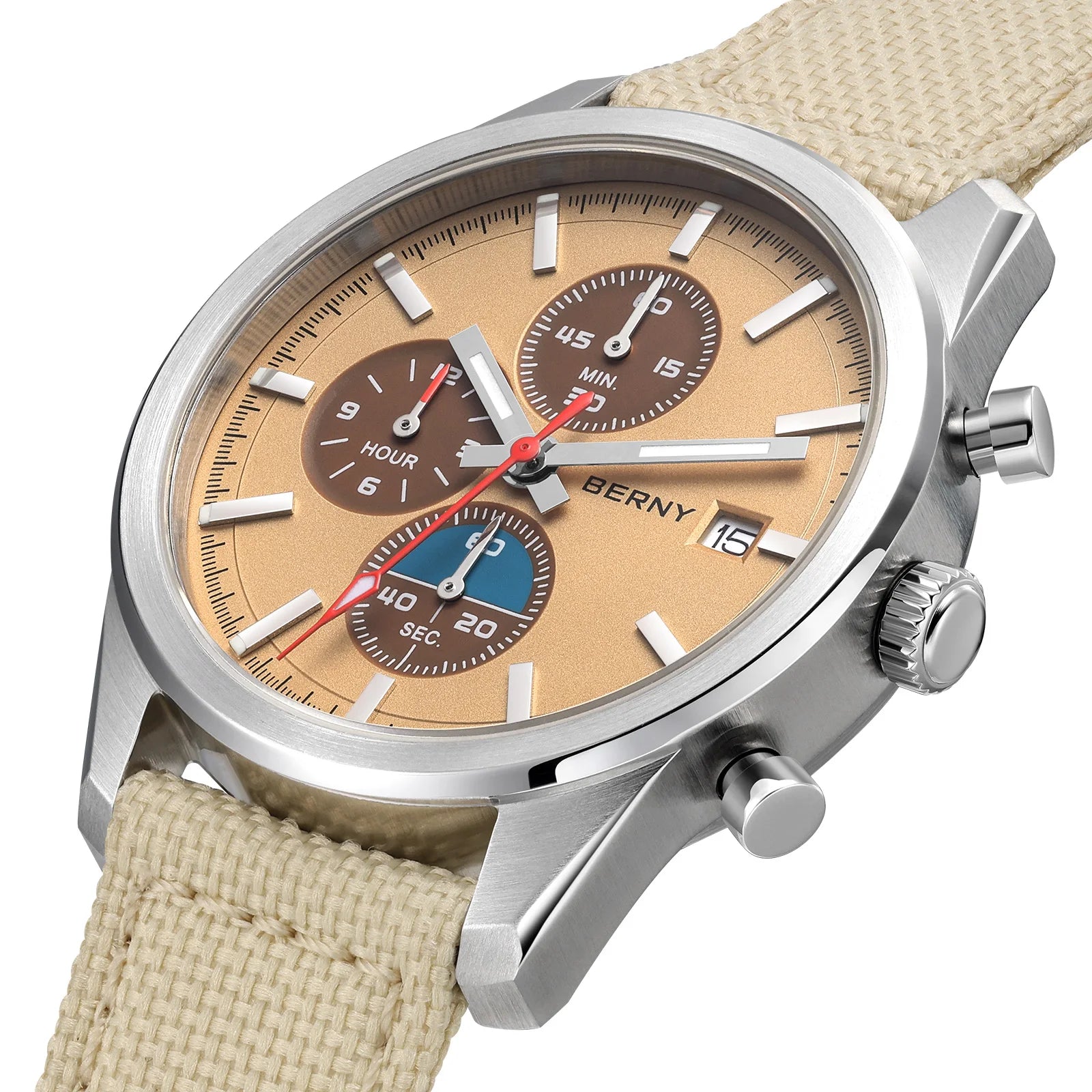 BERNY Chronograph Watch – Miyota OS10 Sapphire AR Coated Waterproof Sport