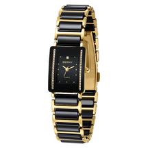 BERNY Ceramic Quartz Watch – Luxury Rectangle Gold Couple Wristwatch with Diamond Bracelet Design
