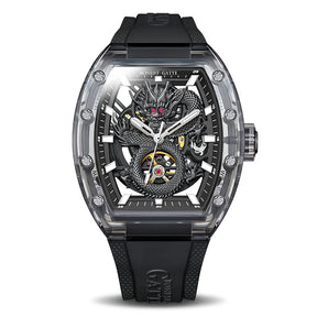BONEST GATTI Men’s Automatic Skeleton Watch – Dragon Pattern, Crystal Case, Luxury Mechanical