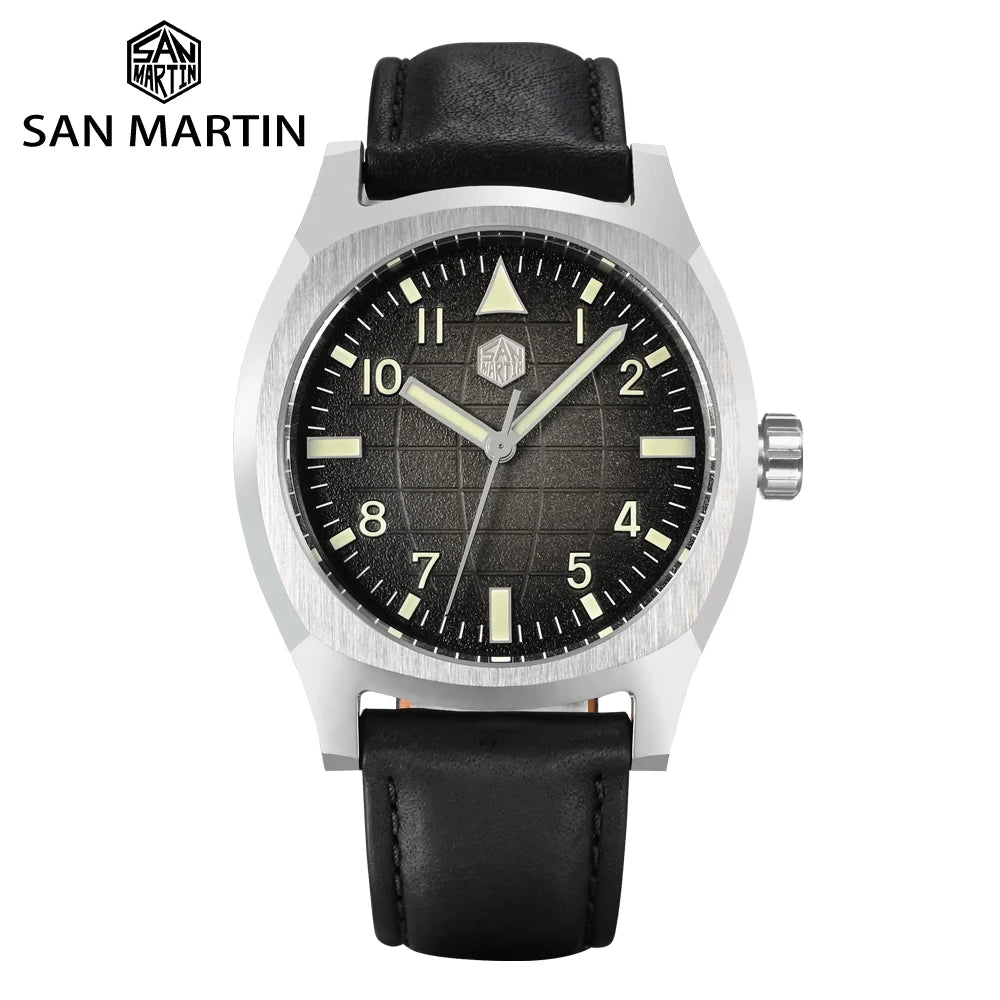 San Martin SN0026 38mm Automatic Men’s Sport Watch – Luxury Mechanical Wristwatch with Grid Texture Dial & 10Bar Water Resistance