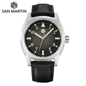 San Martin SN0026 38mm Automatic Men’s Sport Watch – Luxury Mechanical Wristwatch with Grid Texture Dial & 10Bar Water Resistance