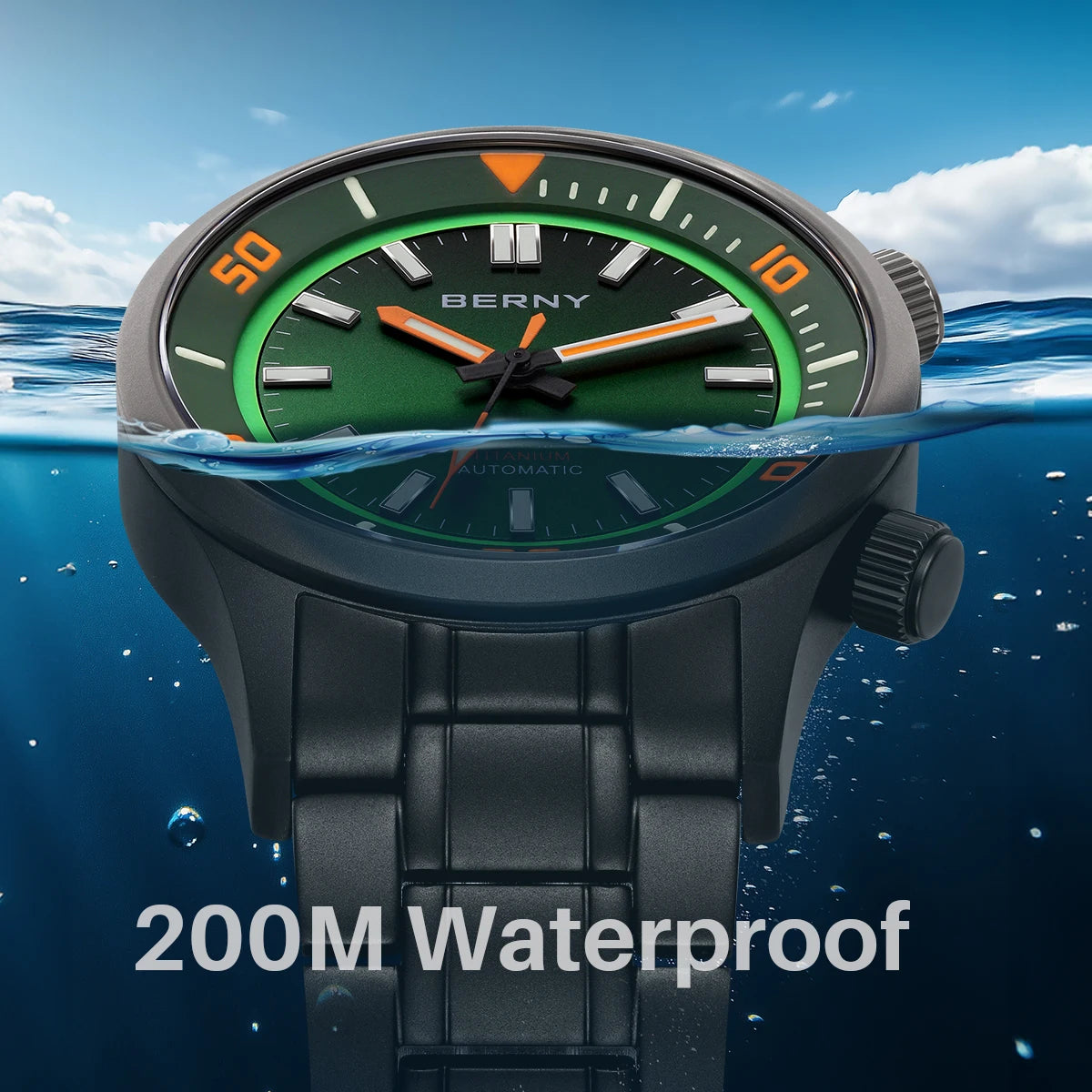 BERNY Men’s Titanium Diver Watch – Automatic, 20ATM