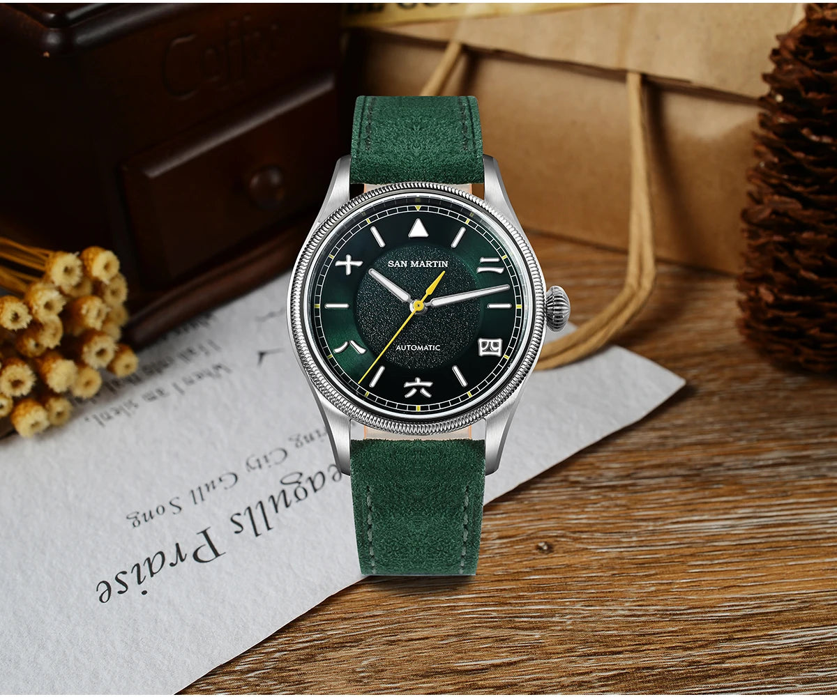 San Martin SN0033 Men's Automatic Pilot Watch 39.5mm – YN55 Sapphire 10Bar Vintage Style