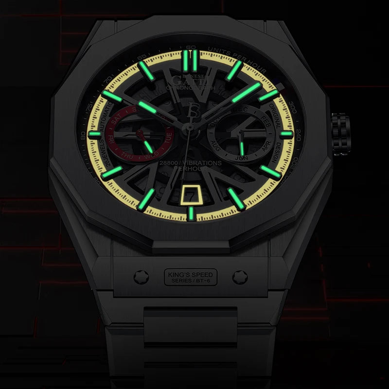 BONEST GATTI Men's Automatic Skeleton Watch – Mechanical, Luminous & Waterproof