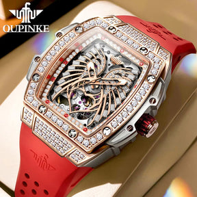 OUPINKE 3225 Women’s Automatic Watch – Diamond Dial, Silicone Strap