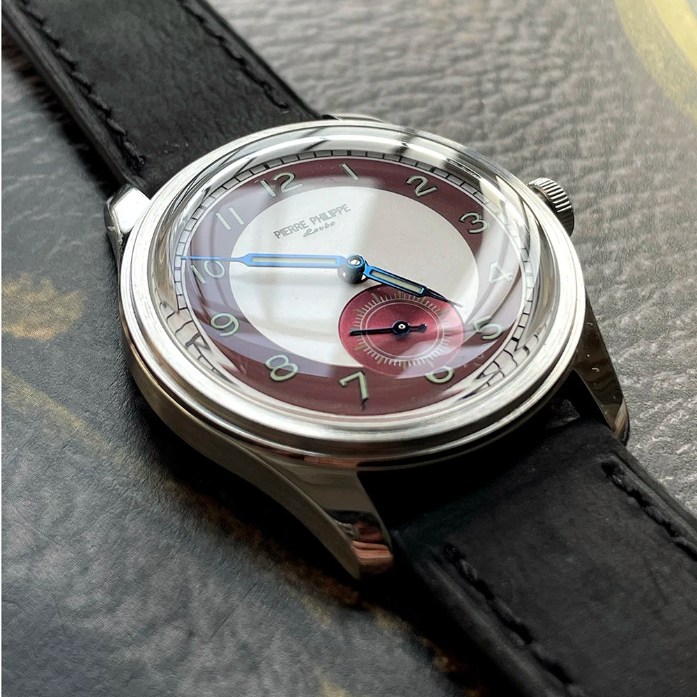 Pierre Philippe 38mm Ultra-Thin Mechanical Dress Watch – Red Dial, Manual Wind ST17 Movement