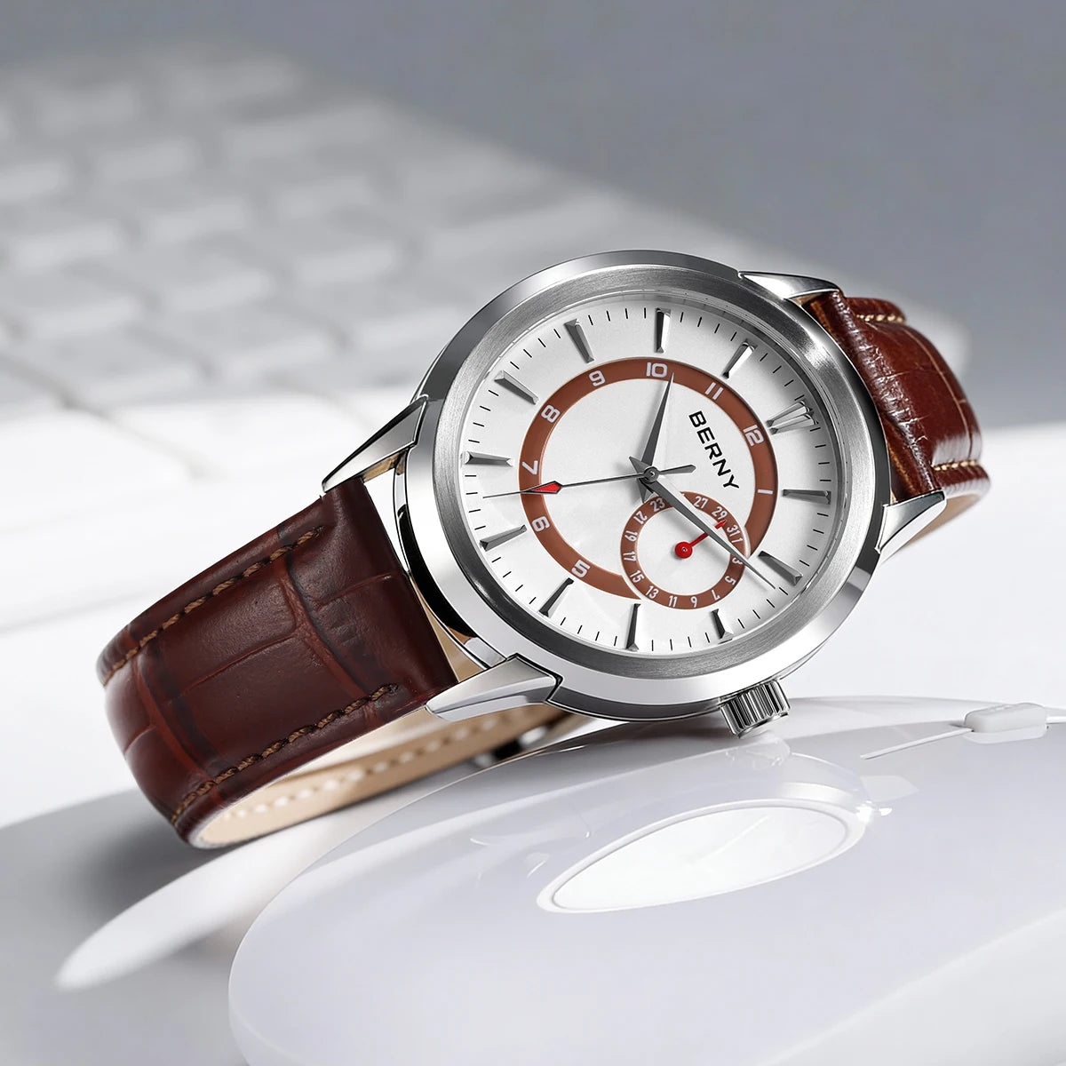 BERNY Men's Luxury Quartz Watch – Elegant Stainless Steel Dress & Business Wristwatch with Date Calendar