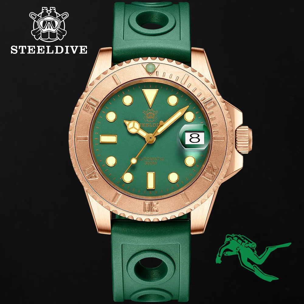 STEELDIVE SD1953S Bronze Dive Watch – NH35 Automatic, Green Dial, Super Luminous, 300m Water Resistant