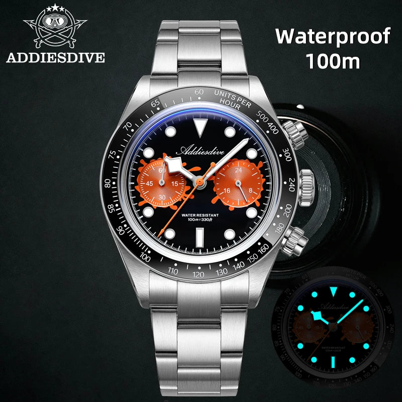Addiesdive AD2520 Chronograph Watch – VK64 Quartz, 100M Waterproof