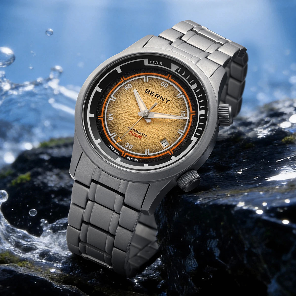 BERNY Men's Automatic Titanium Diver Watch – 20ATM Waterproof Sapphire Luminous