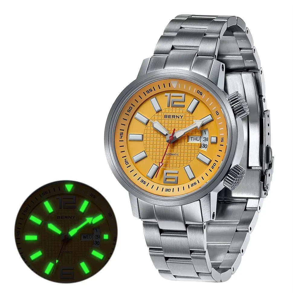 BERNY Men's Automatic Diver Watch – 20ATM Waterproof, Miyota 8205, Sapphire