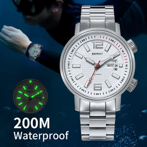 BERNY Men's Automatic Diver Watch – 20ATM Waterproof, Miyota 8205, Sapphire