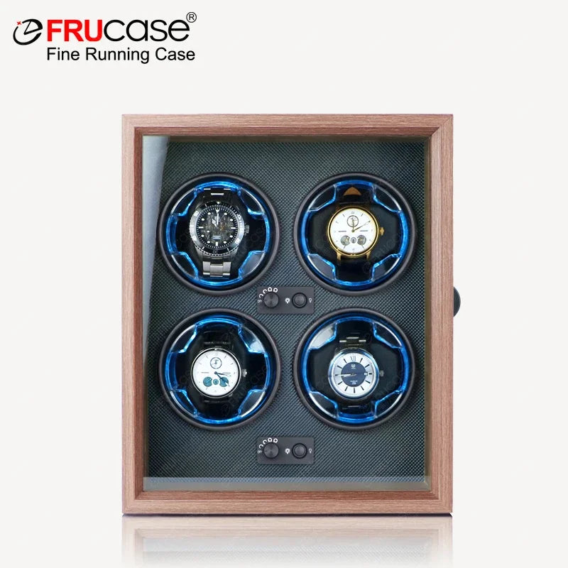 FRUCASE Wooden Watch Winder Box – 4-Slot Automatic Watch Storage Display with LED Light