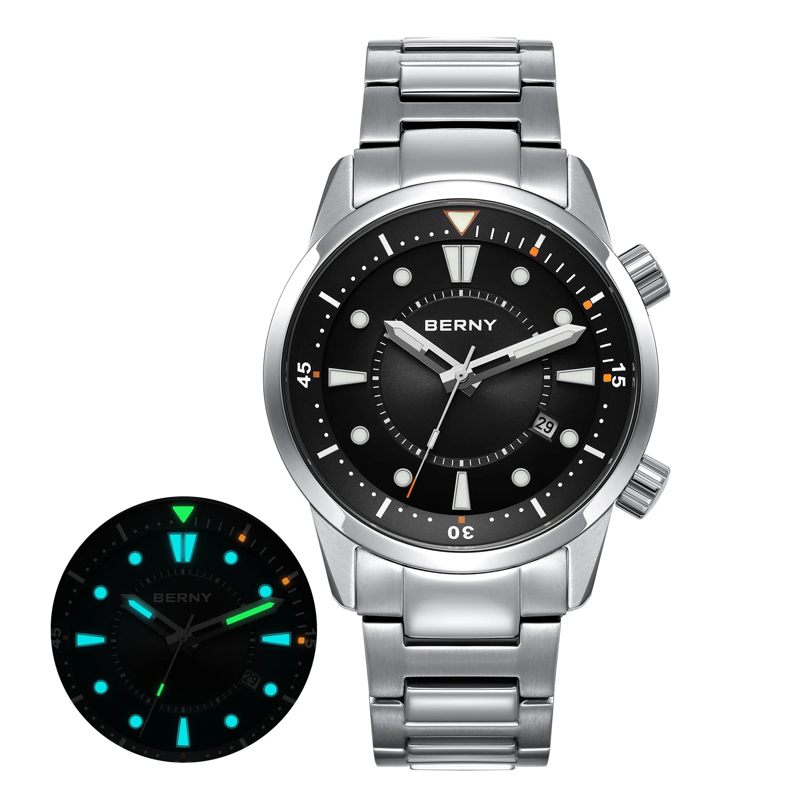 BERNY Men's Automatic Diver Watch – 200M Waterproof, Miyota 8215, Sapphire