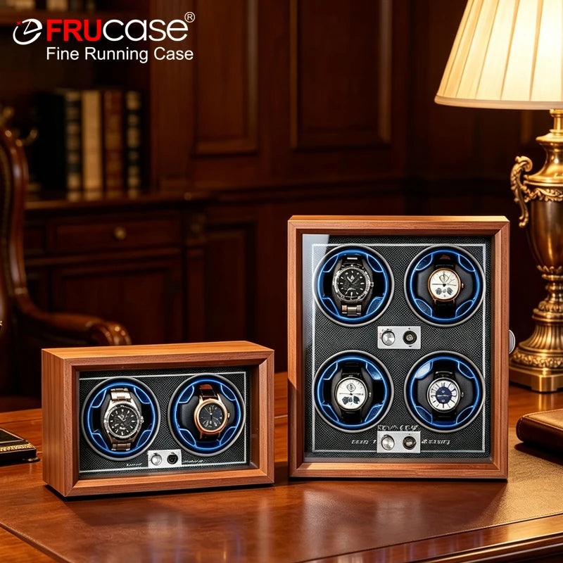 FRUCASE Wooden Watch Winder Box – 4-Slot Automatic Watch Storage Display with LED Light