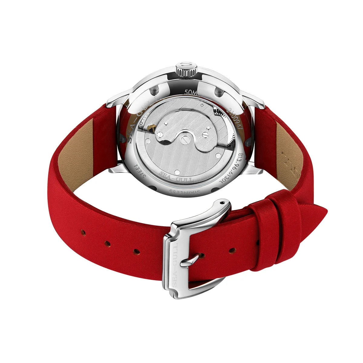 Seagull Women's Automatic Watch ST17 – Red Leather Strap Stainless Steel Waterproof 6130L