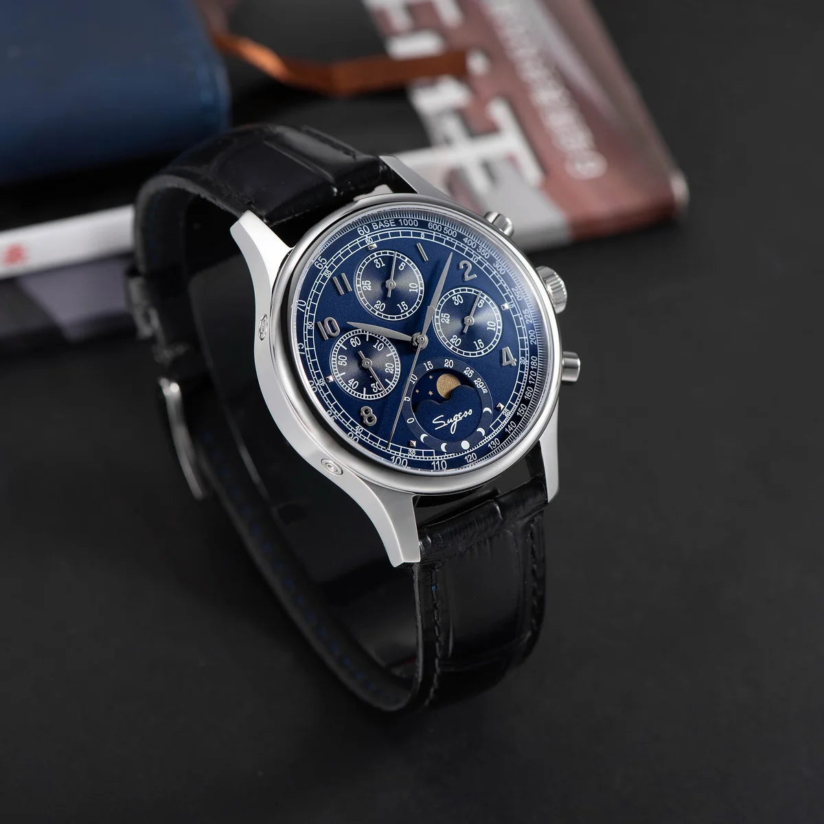 Sugess Men’s Chronograph Watch – ST1908 Mechanical, Moonphase, Swan Neck, Sapphire Crystal