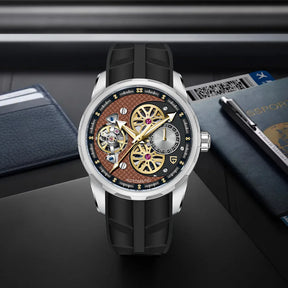 PAGANI DESIGN Men’s Automatic Skeleton Watch – Sapphire Crystal, 100m Water Resistant, Tourbillon Style