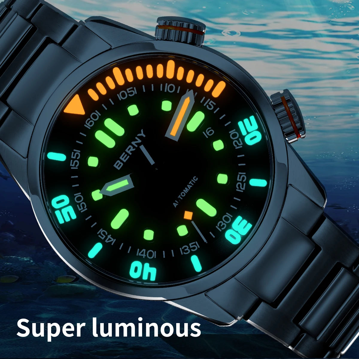 BERNY Automatic Dive Watch – 20ATM Waterproof Mechanical Watch with Sapphire Crystal & Super Luminous Dial