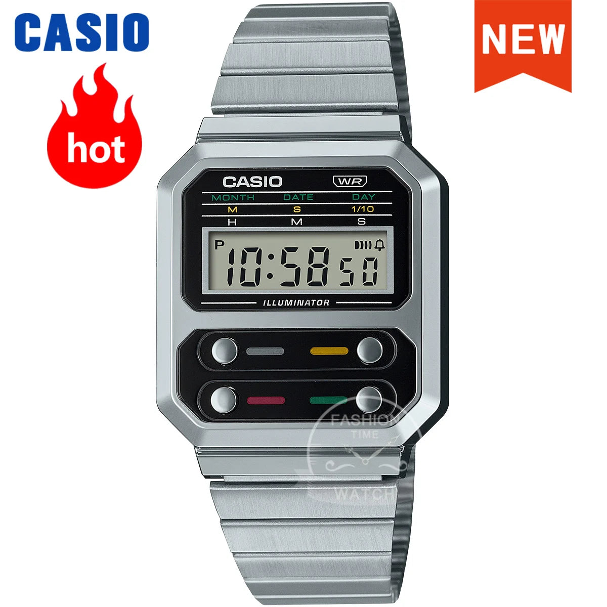 Casio A100WE-1A/7B Men's Digital Calculator Watch – Retro Stainless Steel