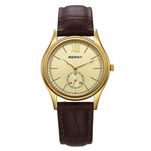 BERNY Luxury Men’s Dress Watch Slim Gold Quartz Classic Leather Strap Business Wristwatch