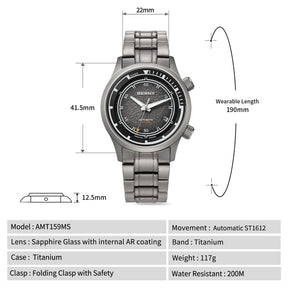 BERNY Men's Automatic Titanium Diver Watch – 20ATM Waterproof Sapphire Luminous