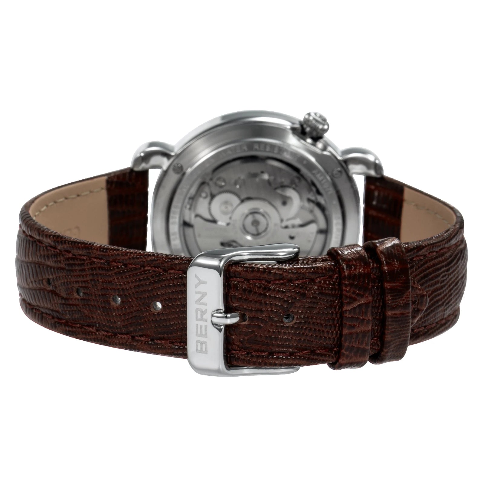 BERNY Women's Automatic Watch – NH39 Sapphire Tungsten Steel Diamond Brown Dial Waterproof