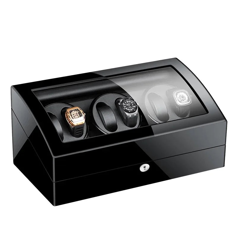 Wooden Watch Storage Box 6 Slots Automatic Winding Battery Mechanical Watches Winder Case Leather