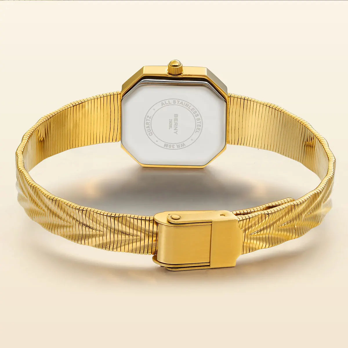 BERNY Women's Gold Quartz Watch – Octagonal Stainless Steel