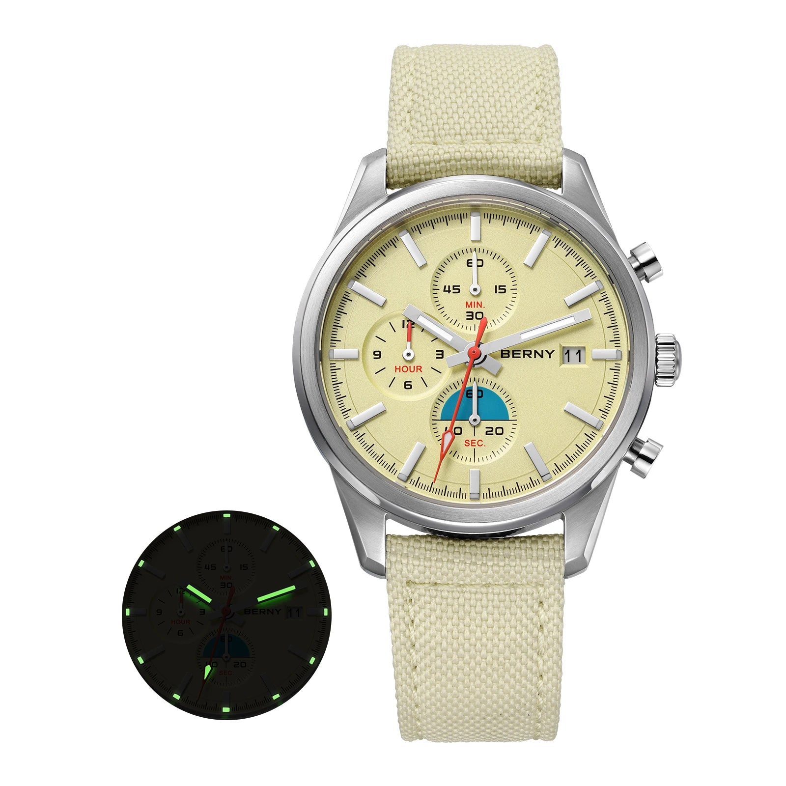 BERNY Chronograph Watch – Miyota OS10 Sapphire AR Coated Waterproof Sport