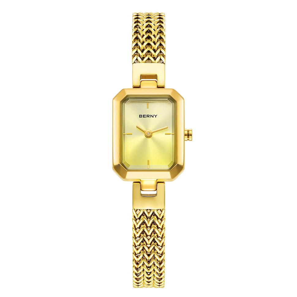 BERNY Women’s Square Watch – Minimalist Quartz, Stainless Steel