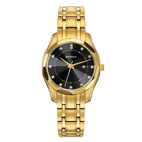 BERNY Women's Quartz Watch – Gold Stainless Steel Waterproof Fashion Watch
