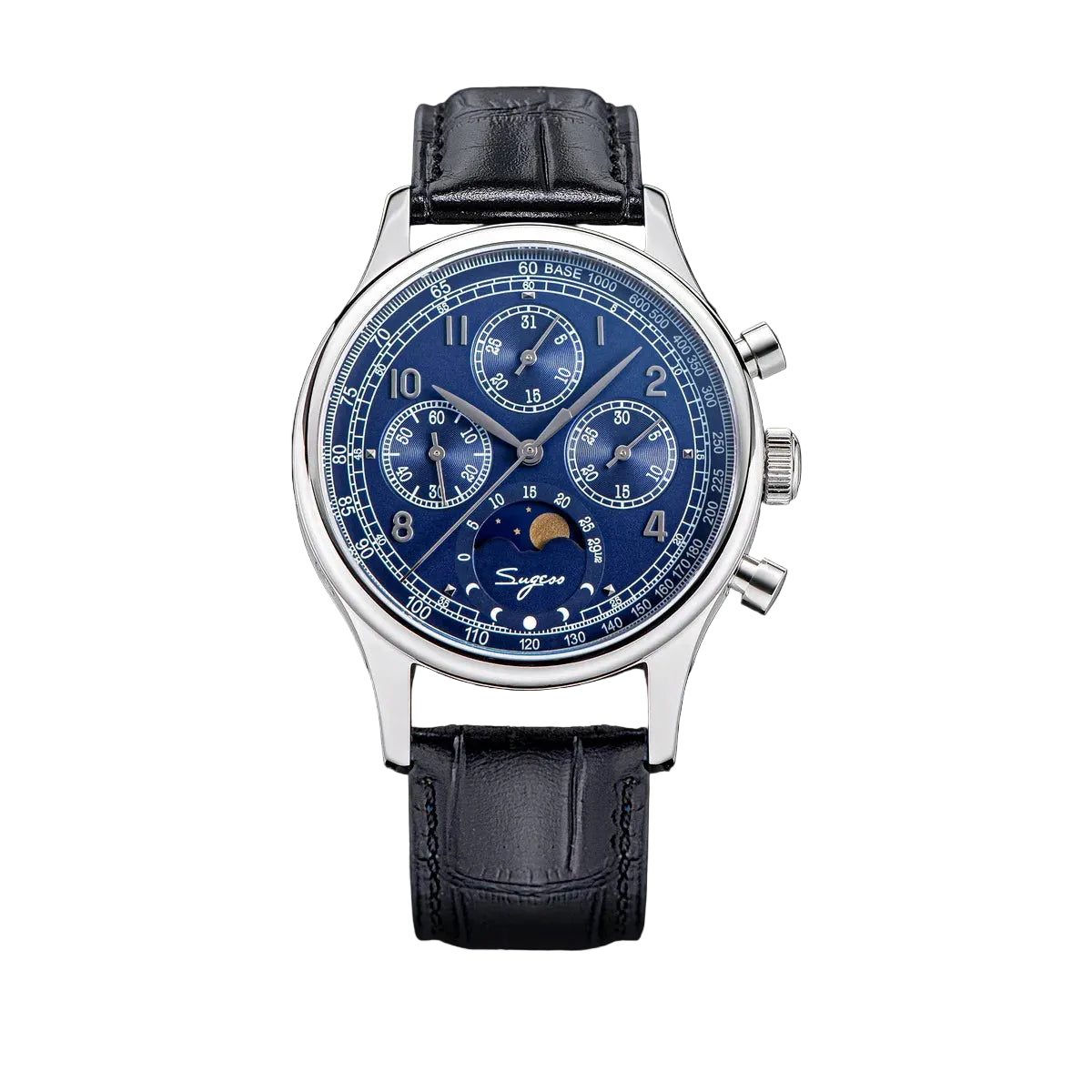 Sugess Men’s Chronograph Watch – ST1908 Mechanical, Moonphase, Swan Neck, Sapphire Crystal