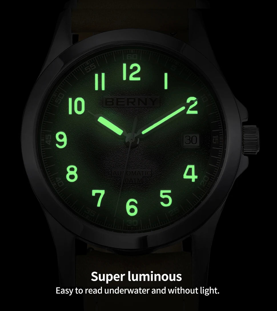 BERNY Men's Automatic Watch – ST2130 Sapphire 10ATM Waterproof Luminous