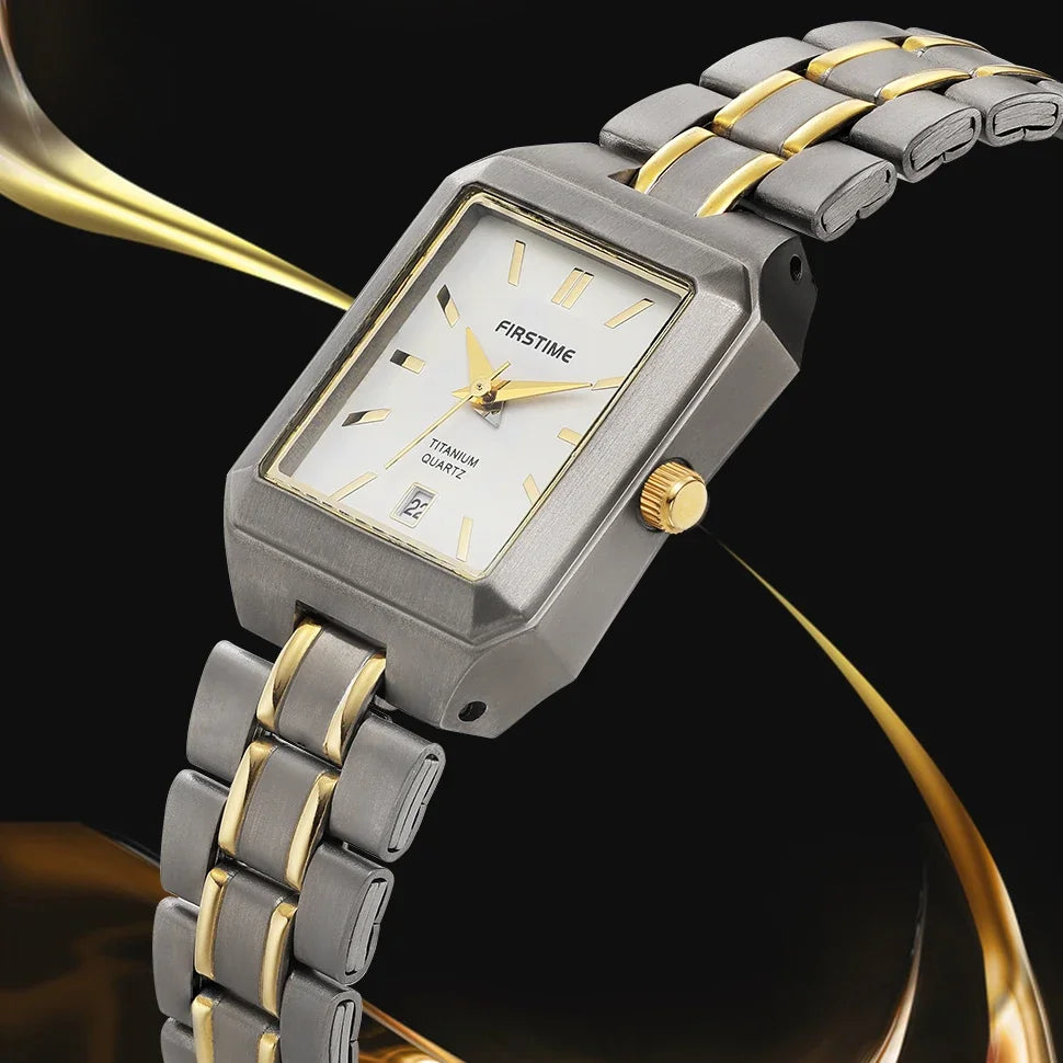 BERNY Women's Titanium Quartz Watch – Luxury Gold Tone Square Wristwatch