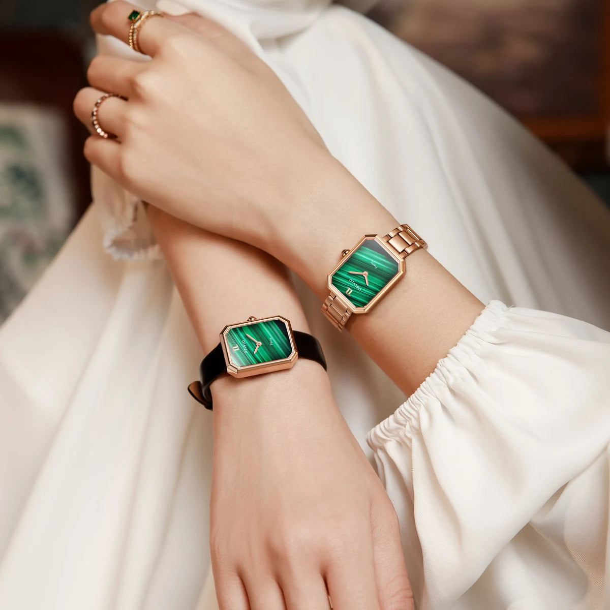 OBLVLO Women’s Quartz Watch – Luxury Malachite Dial