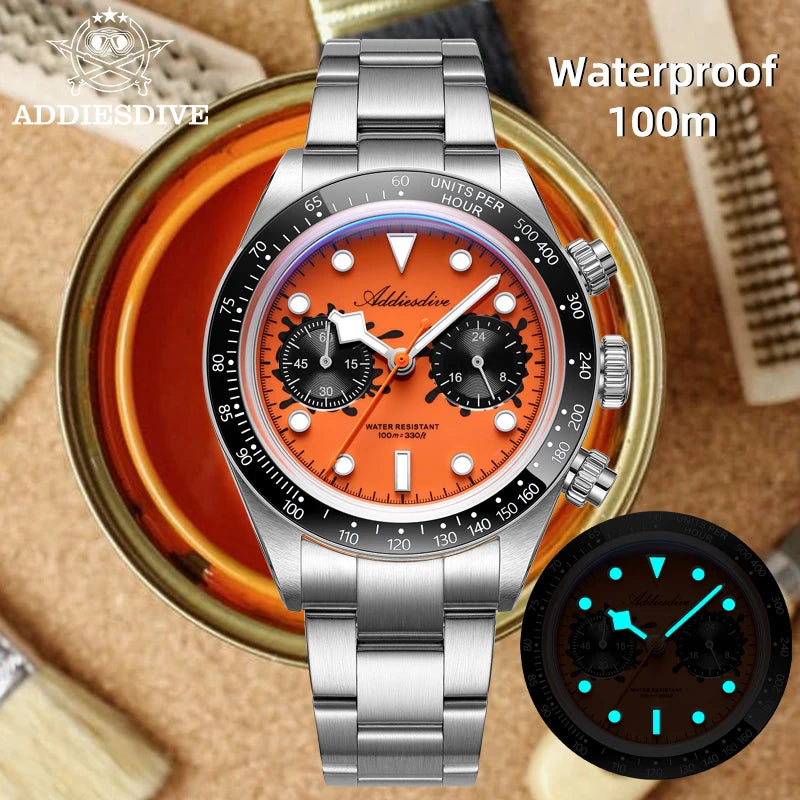 Addiesdive AD2520 Chronograph Watch – VK64 Quartz, 100M Waterproof