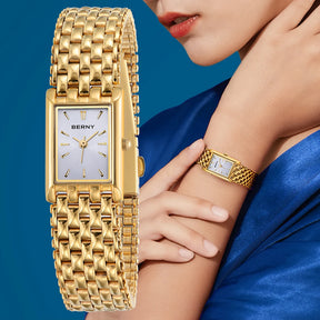 BERNY Couple Quartz Watch – Gold Tone, Stainless Steel, Men & Women, Water Resistant