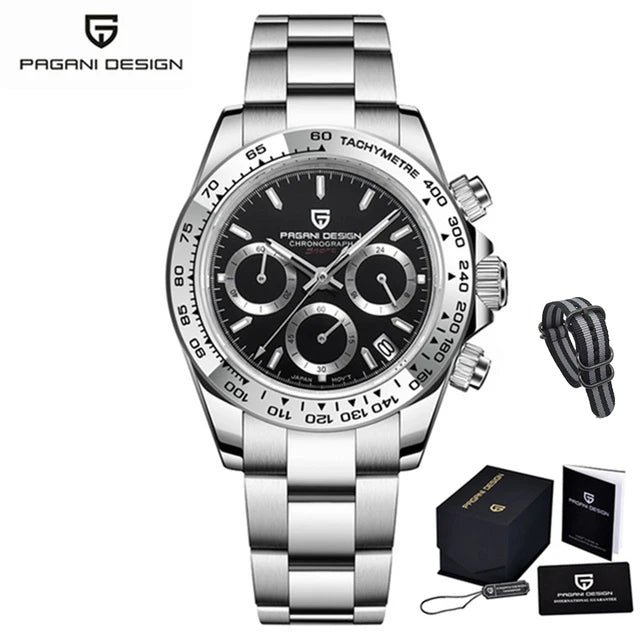 PAGANI DESIGN Men’s Chronograph Watch VK63 Quartz Stainless Steel Sapphire Crystal Luxury Wristwatch