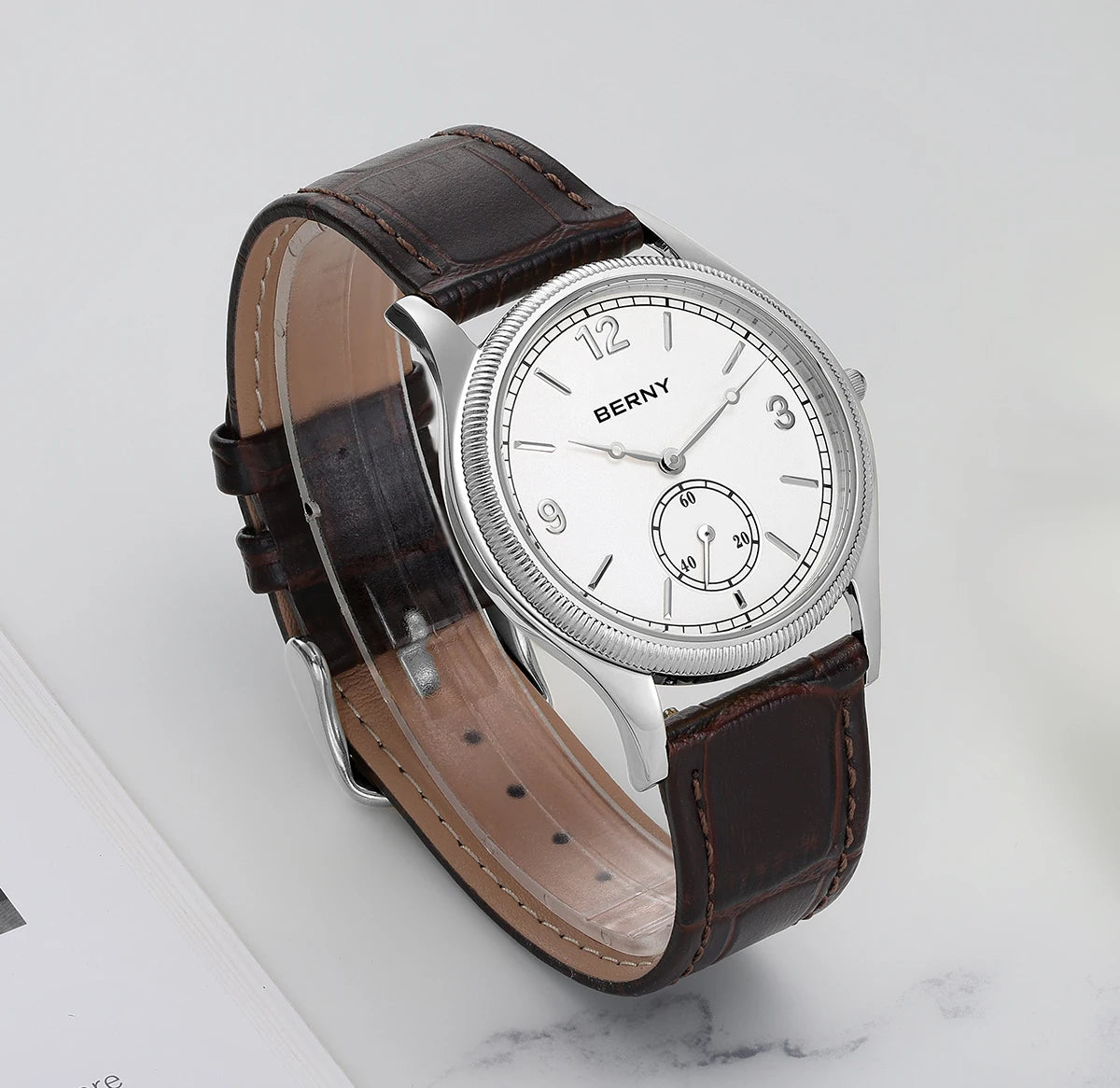 BERNY Men's Quartz Dress Watch 38mm – Slim Elegant Leather Strap Easy Read